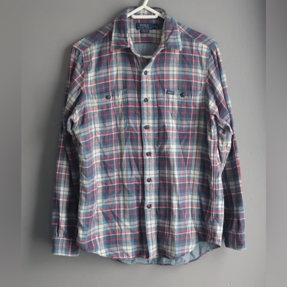 Polo Ralph Lauren Classic Fit Flannel Shirt Men's Med Blue Red Lumberjack Grunge - Picture 1 of 11